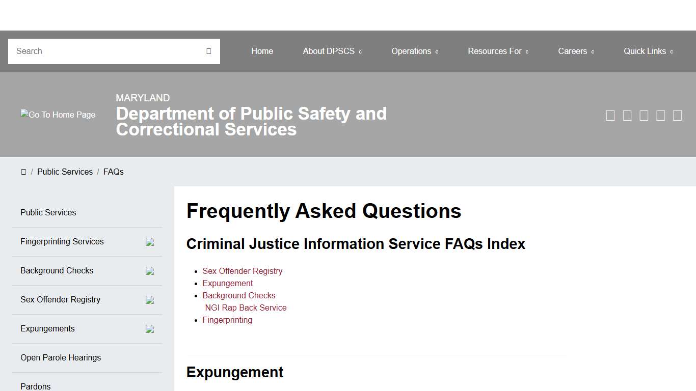 DPSCS - Criminal Justice Information Services FAQ