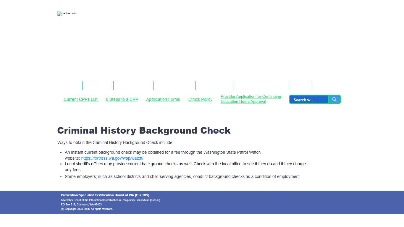 Criminal History Background Check | PSCBW